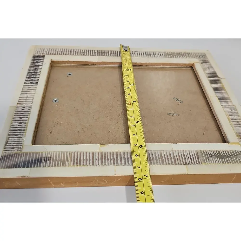 Ivory Gray Inlay Picture Frame Ribbed Tile Coastal Boho Organic Textured Frame